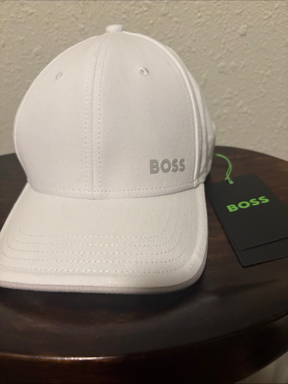 BOSS White Baseball Cap with Subtle Grey Logo